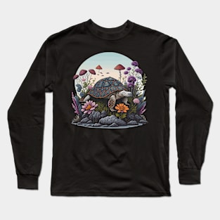 Funny & Cute Aesthetic Cottagecore floral Turtle Womens Mens Long Sleeve T-Shirt